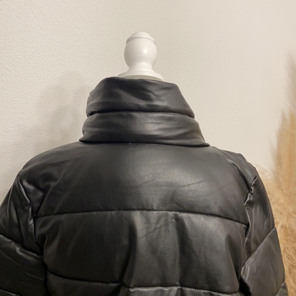 7 for All Mankind Faux Leather Quilted Black Puffer coat puffy winter jacket med - Picture 14 of 16